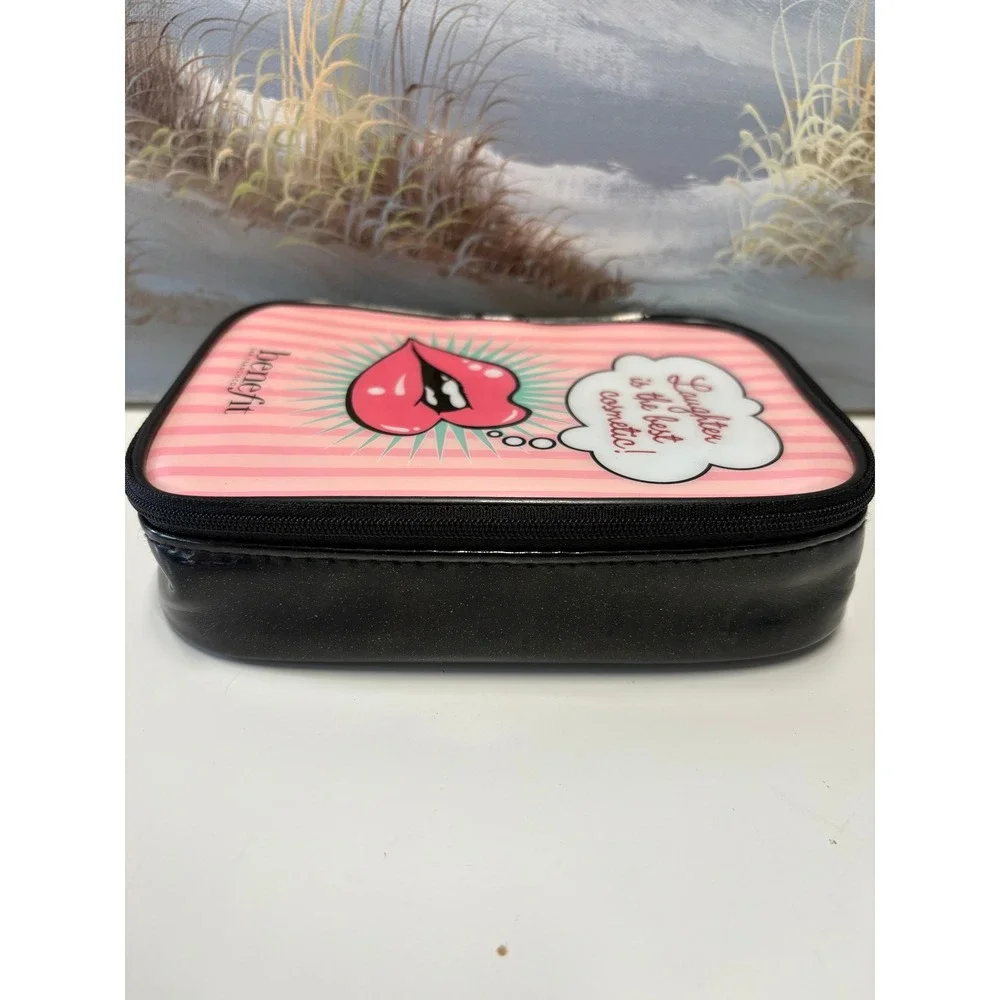 Benefit Cosmetics Pink Striped Pop Art Makeup Bag Laughter Is The Best Cosmetic